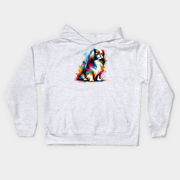 Elegant Japanese Chin in Colorful Splash Art Style Kids Hoodie by ArtRUs